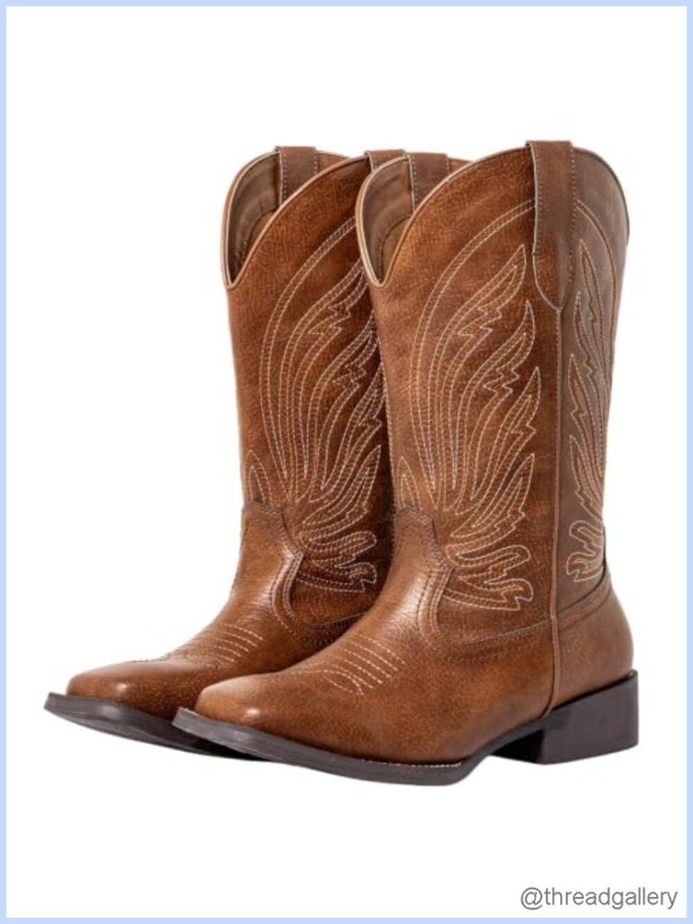 Extra Wide Calf Cowboy Boots Women Square Toe Mid-Calf Faux Leather